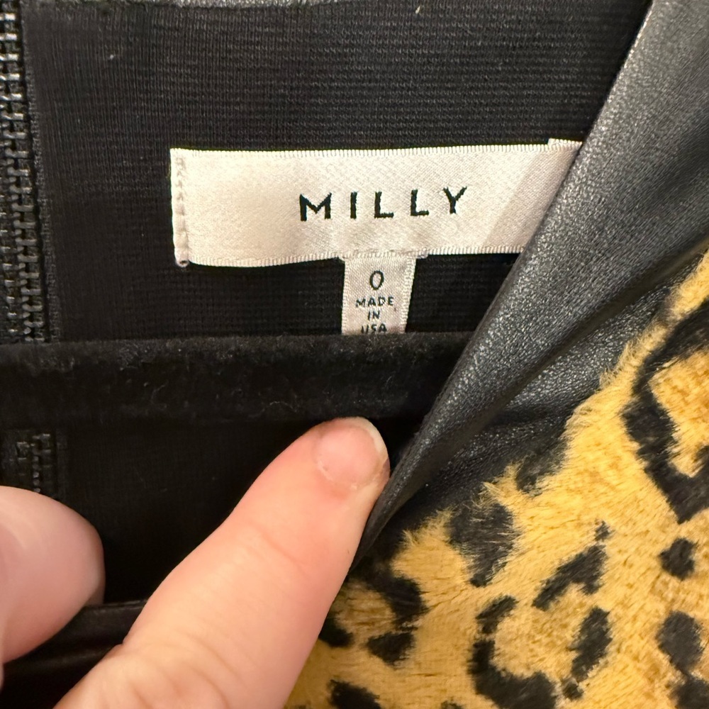 Milly Lambskin Leather Top Faux Fur Leopard Pullover - Picture 3 of 8